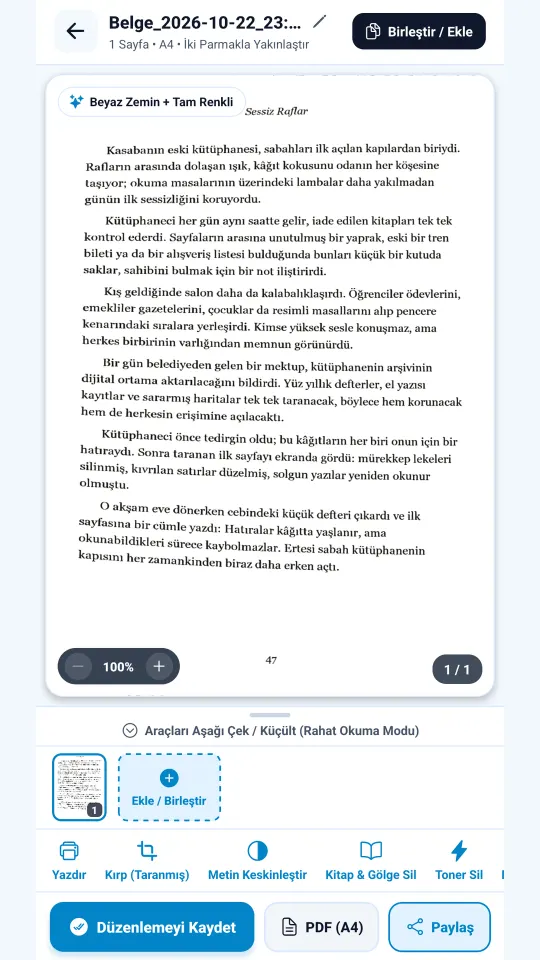 Düzeltilmiş kitap sayfası / Flattened book page